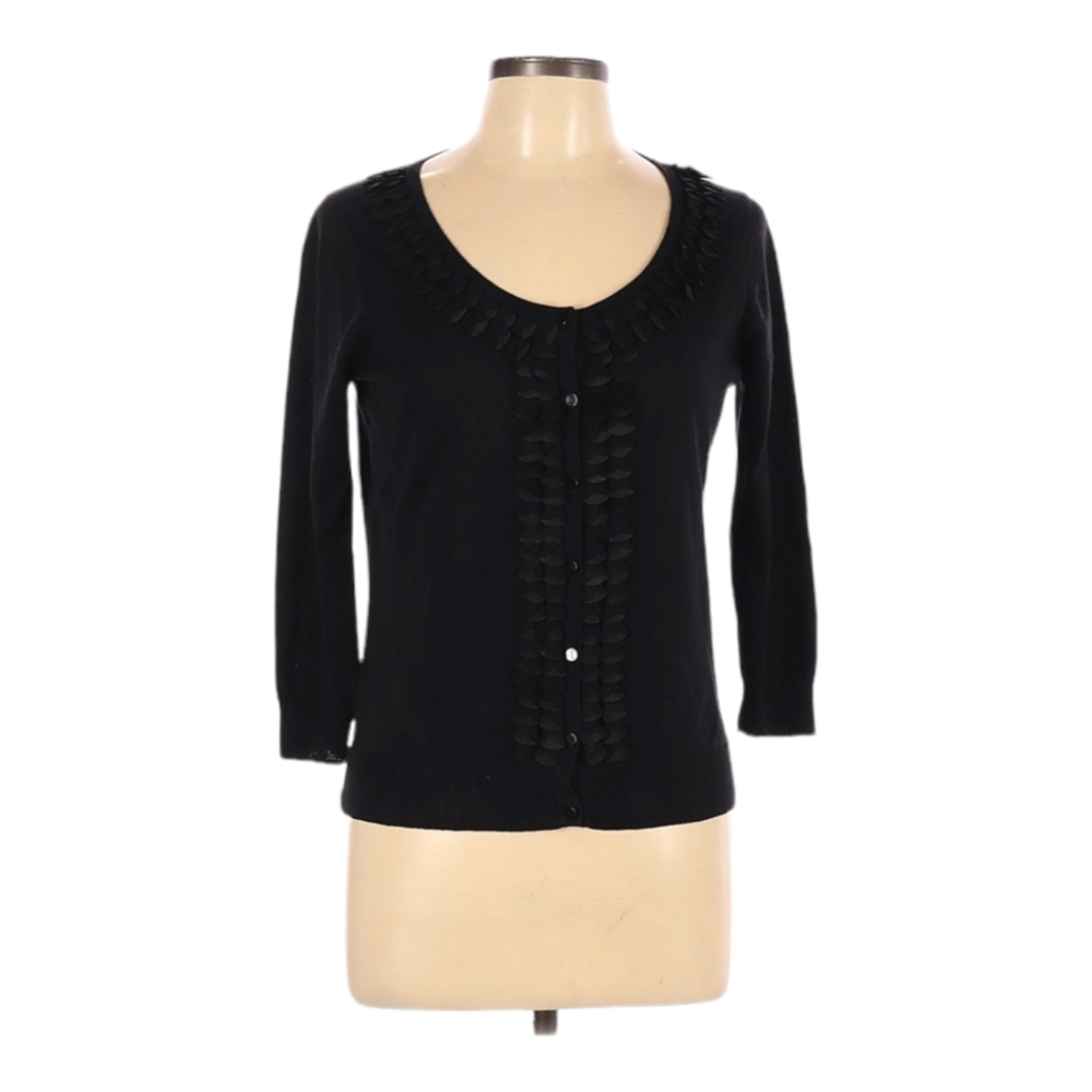 Talbots Lightweight Cardigan Sweater Size S Black Linen Blend Button Front‎